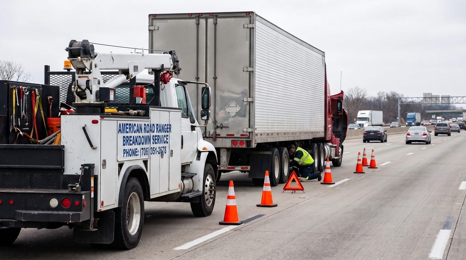 American Road Ranger mobile repair unit parked on a highway shoulder