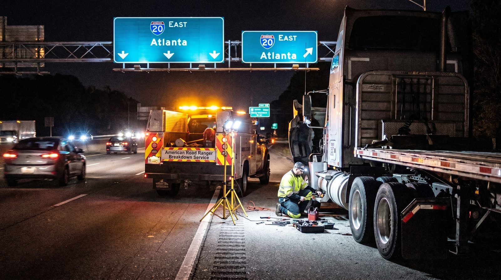 Night dispatch roadside repair near Interstate 20